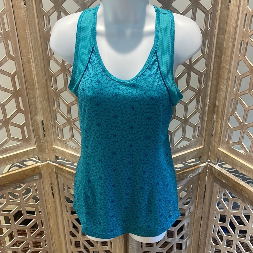 Reebok Teal and Royal Blue Geometric Women's Racerback Play Dry Tank Top Size XS